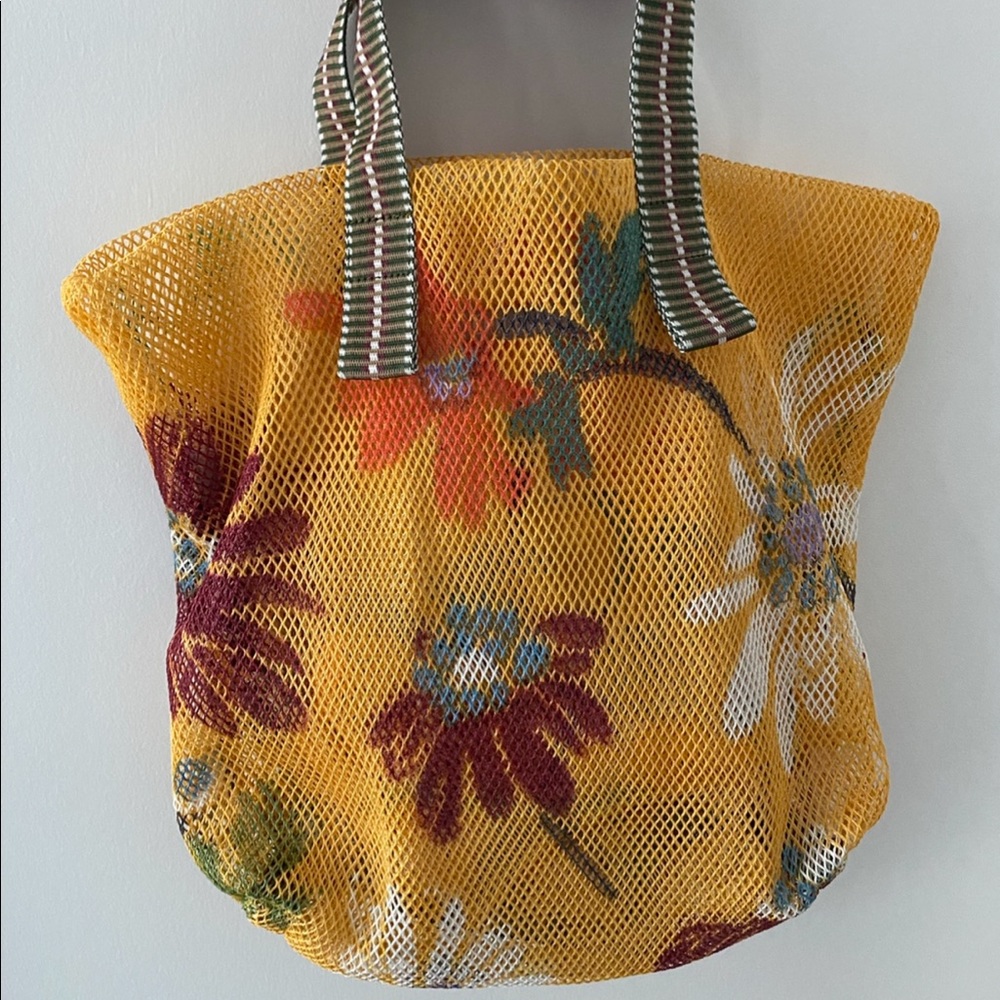Floral Yellow Mesh Tote Bag